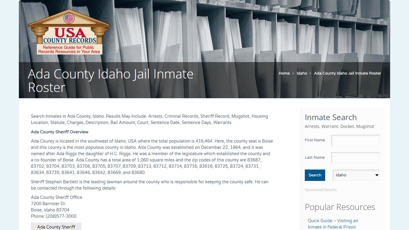 Ada County Idaho Jail Inmate Roster | Name Search